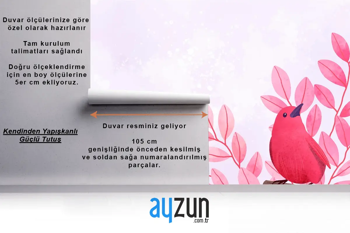 Dallarda Oturan Kuşların Güzel Suluboya Çocuk Odası Duvar Kağıdı