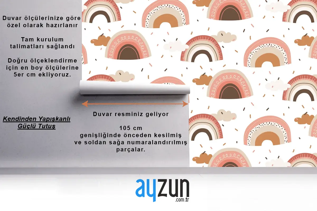 Elle Çizilmiş Gökkuşağı Desen Tasarımı Çocuk Odası Duvar Kağıdı