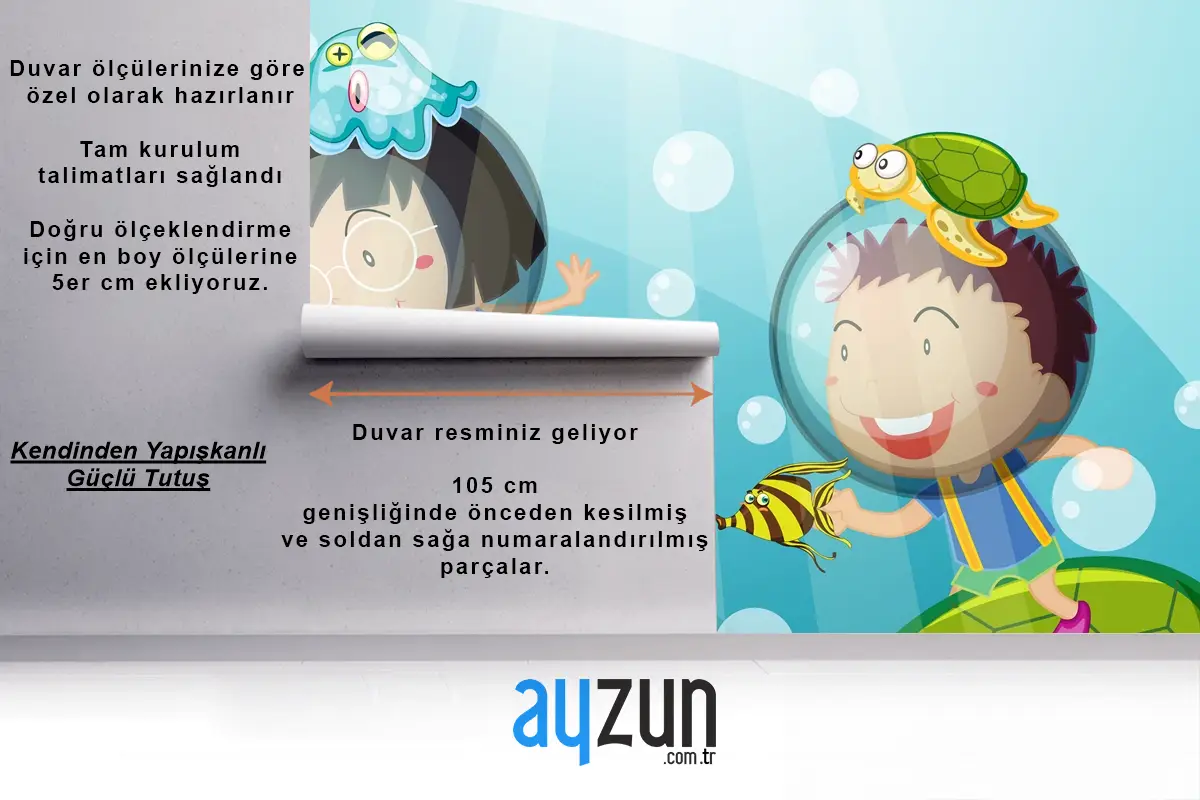 Mutlu Çocuklarla Sualtı Sahnesi Tüplü Dalış Çocuk Odası Duvar Kağıdı