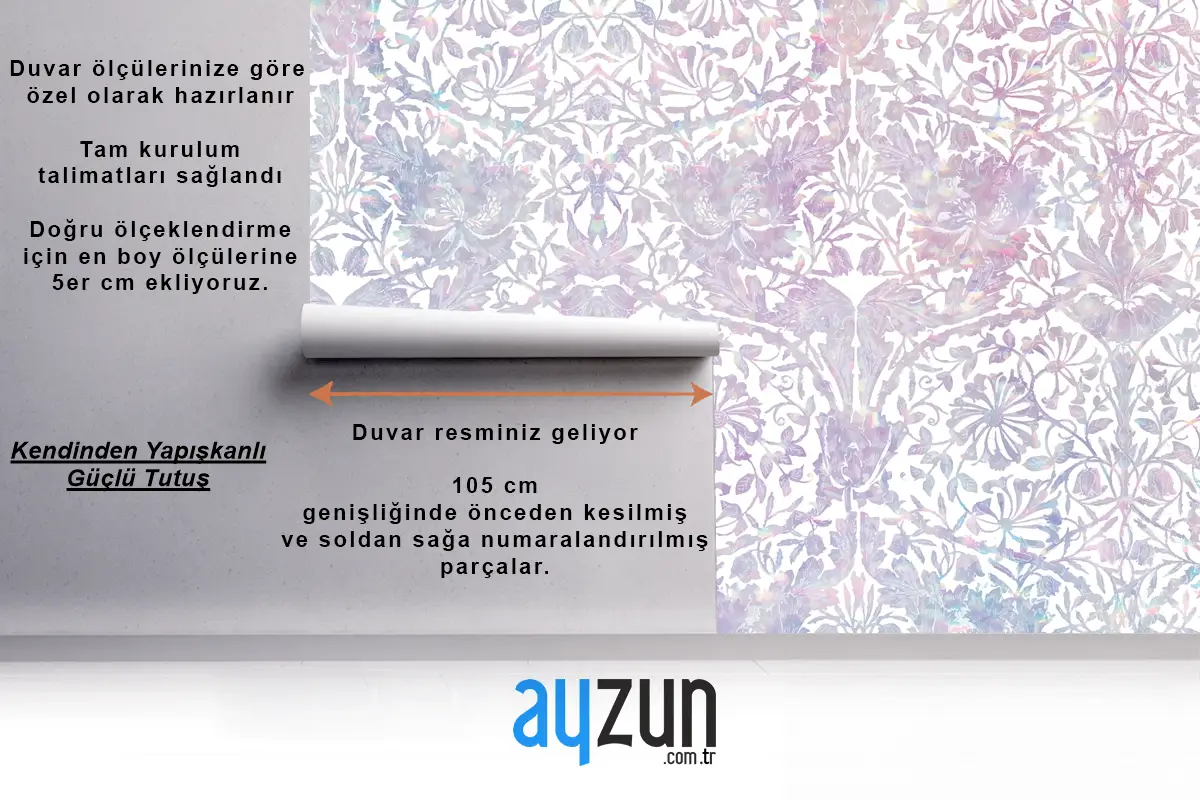 Vintage Çiçek Holografik Desenli Yatak Odası Duvar Kağıdı