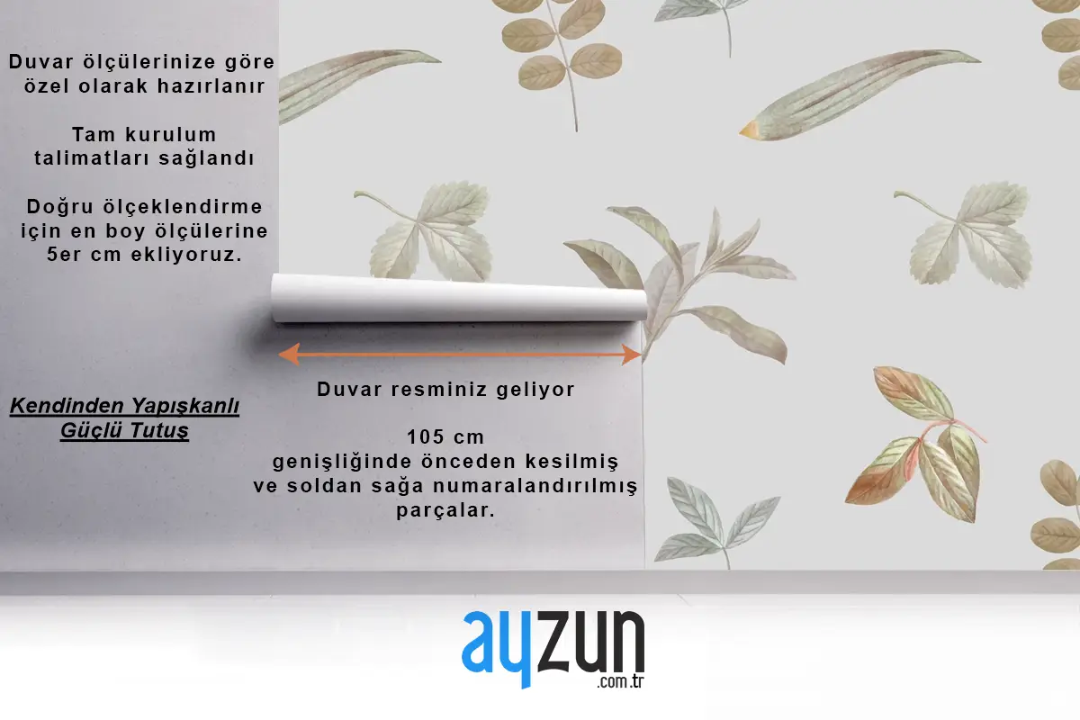 Yatak Odası Duvar Kağıdı Gri Arka Planda Yeşillik Dikişsiz Desen