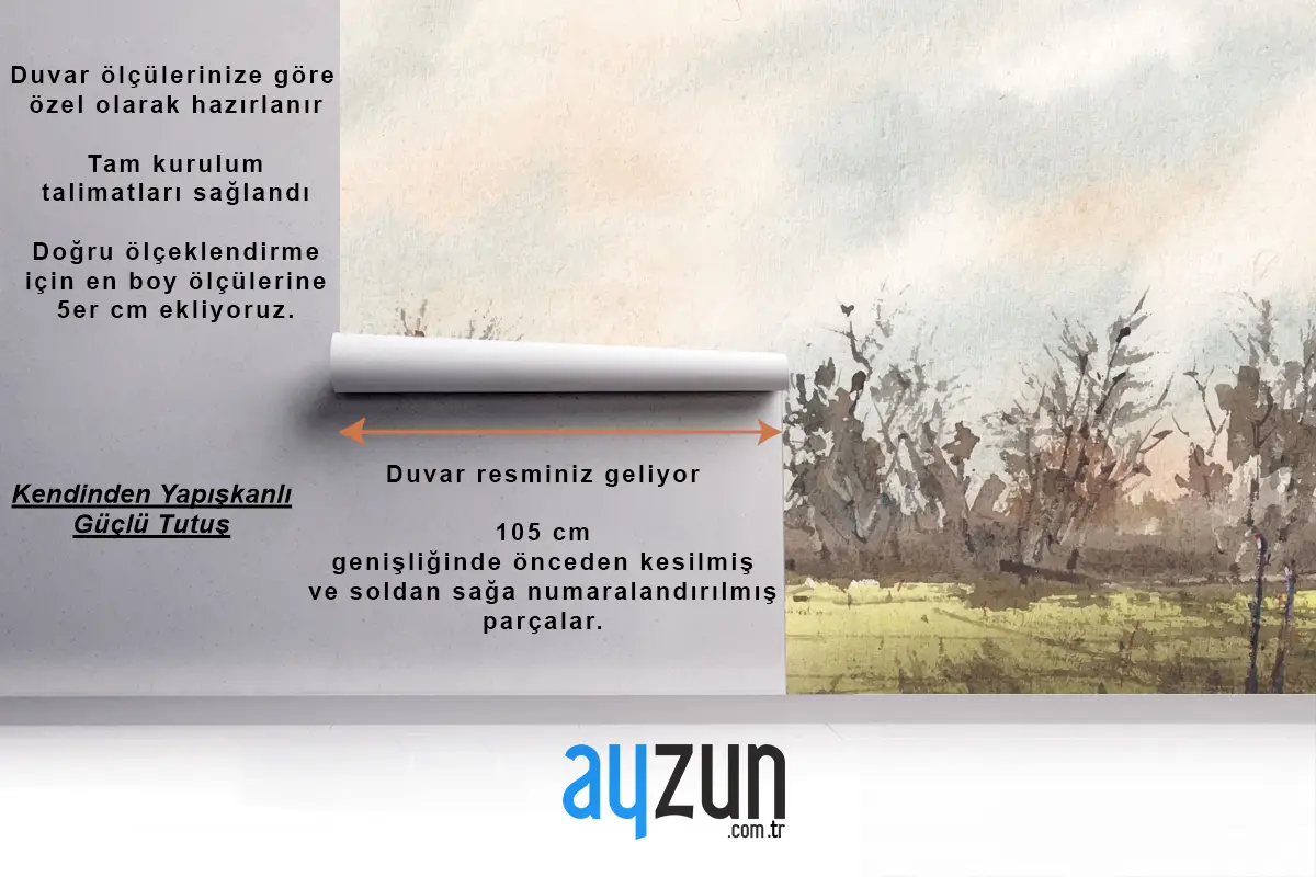 Köy Doğa Suluboya Resim Sanatı Yemek Odası Duvar Kağıdı