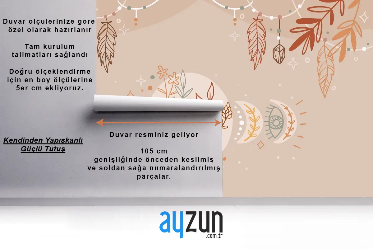 Elle Çizilmiş Boho Arka Plan Yatak Odası Duvar Kağıdı