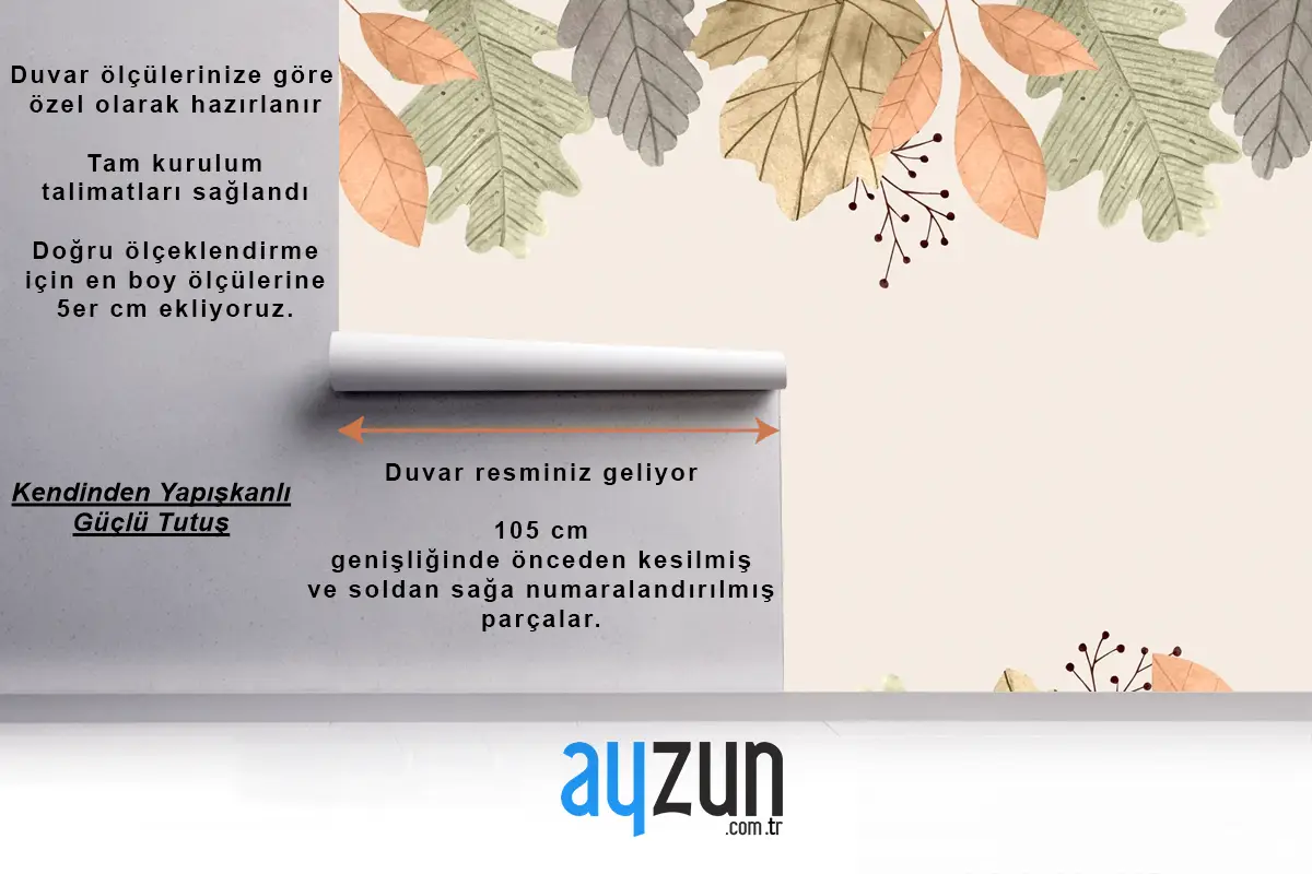 Suluboya Sonbahar Yaprakları Arka Plan Yemek Odası Duvar Kağıdı