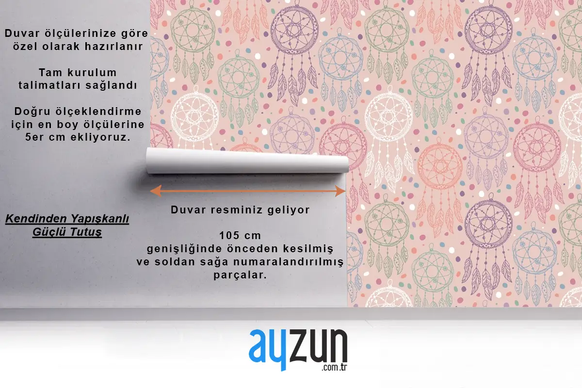 Elle Çizilmiş Boho Desen Tasarımı Yatak Odası Duvar Kağıdı Duvar Gravür