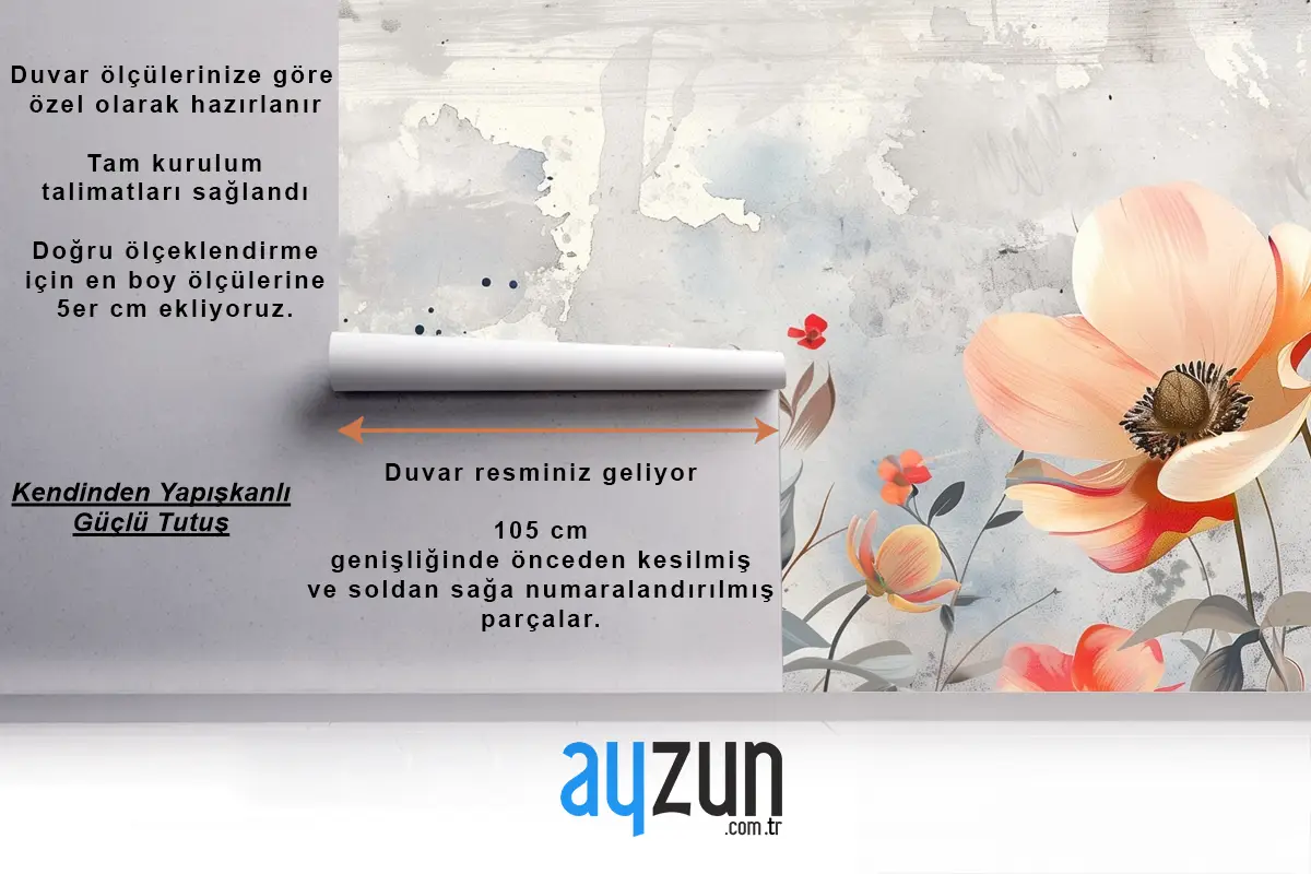 Suluboya Çiçekler Mavi Yatak Odası Duvar Kağıdı