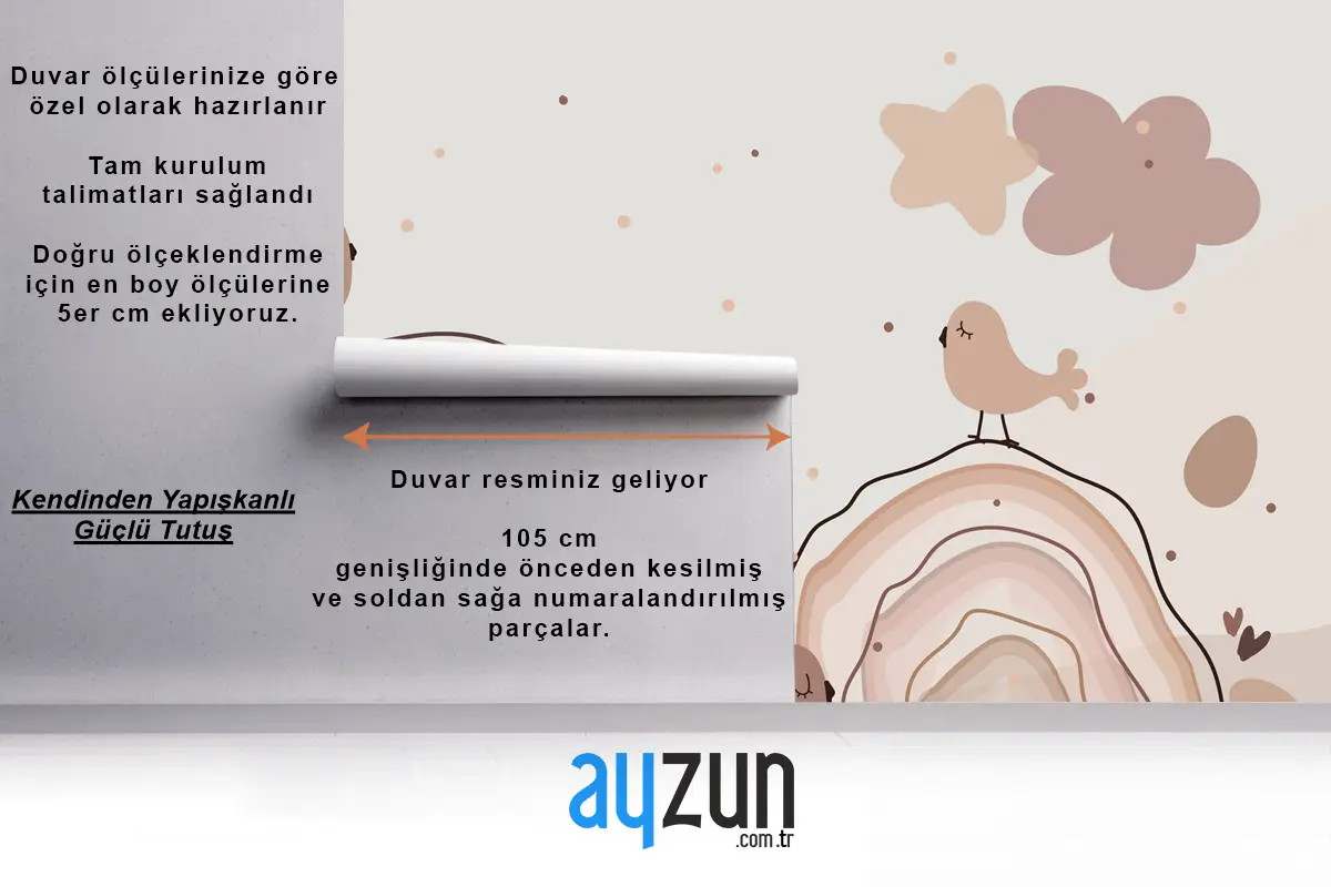 Suluboya Gökkuşağı Mutlu Paskalya Bej Çocuk Odası Duvar Kağıdı