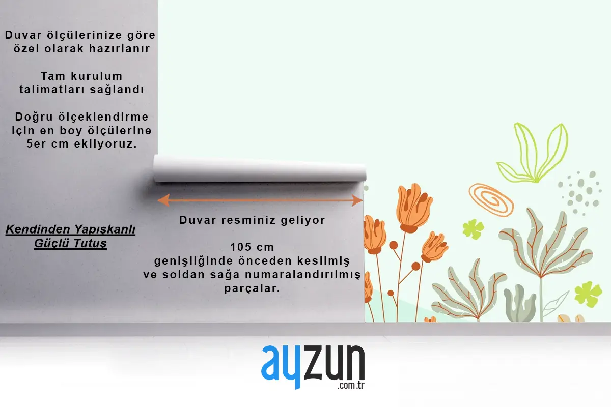Güzel Ve Yaratıcı Çiçekli Çocuk Odası Duvar Kağıdı 