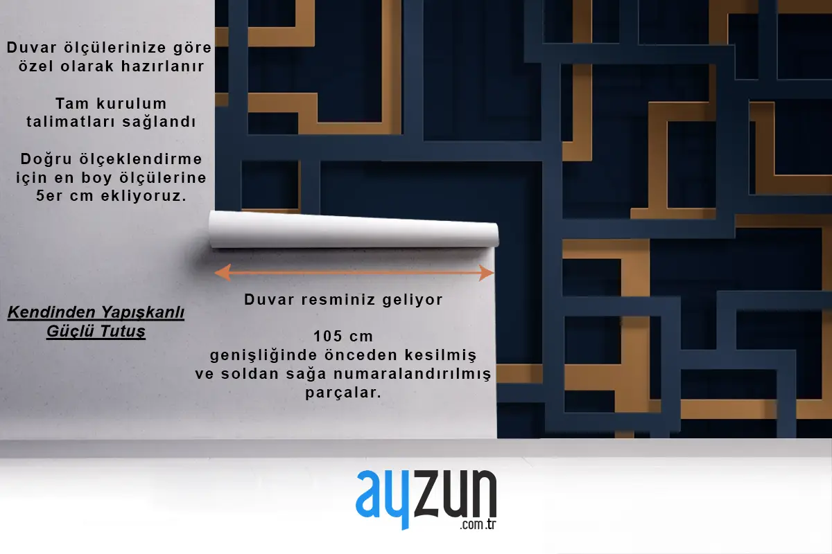 Kağıt Kesim Tarzı Ofis Duvar Kağıdı Duvarında 3D Mavi Ve Altın Çizgiler