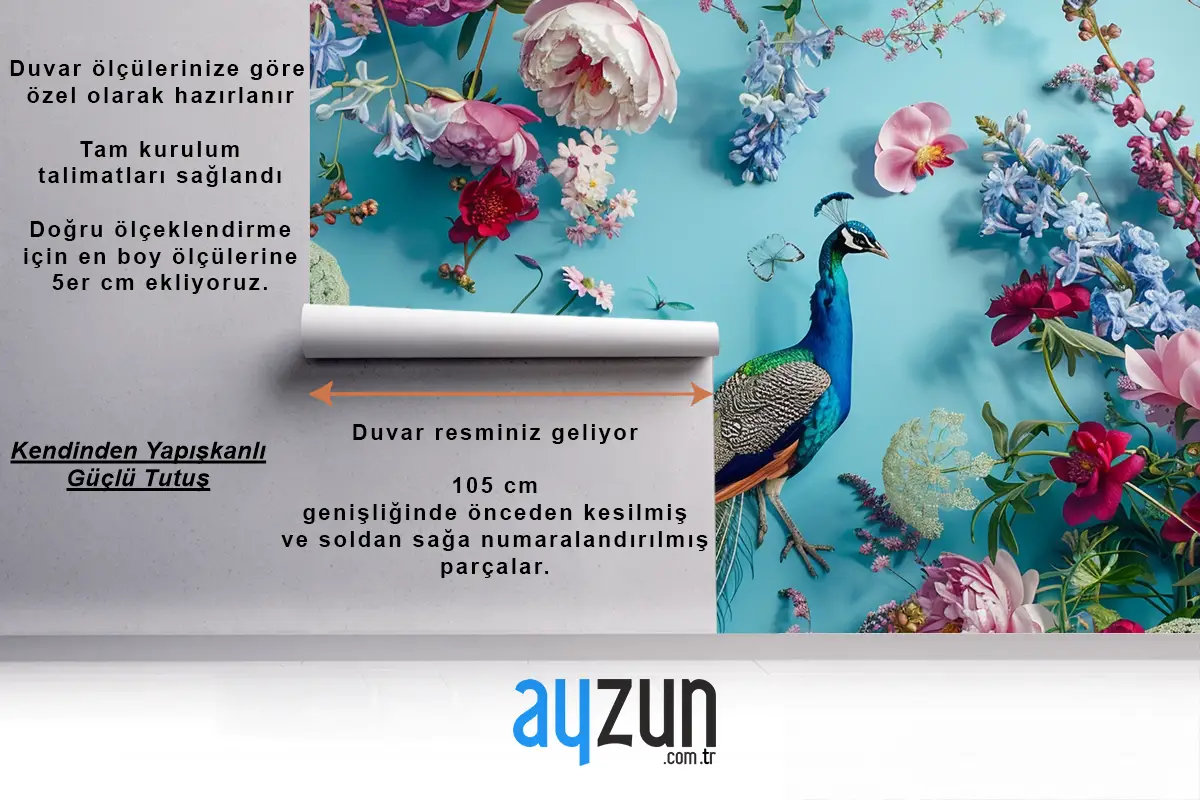 Çiçekler Ve Kelebeklerle Çevrelenmiş Tavus Kuşu Duvar Kağıdı