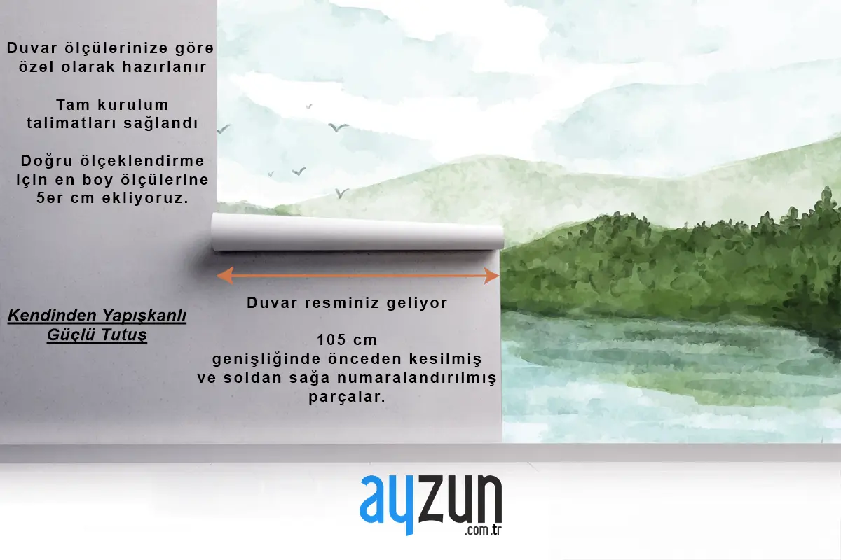 Suluboya Göl Manzarası Yatak Odası Duvar Kağıdı