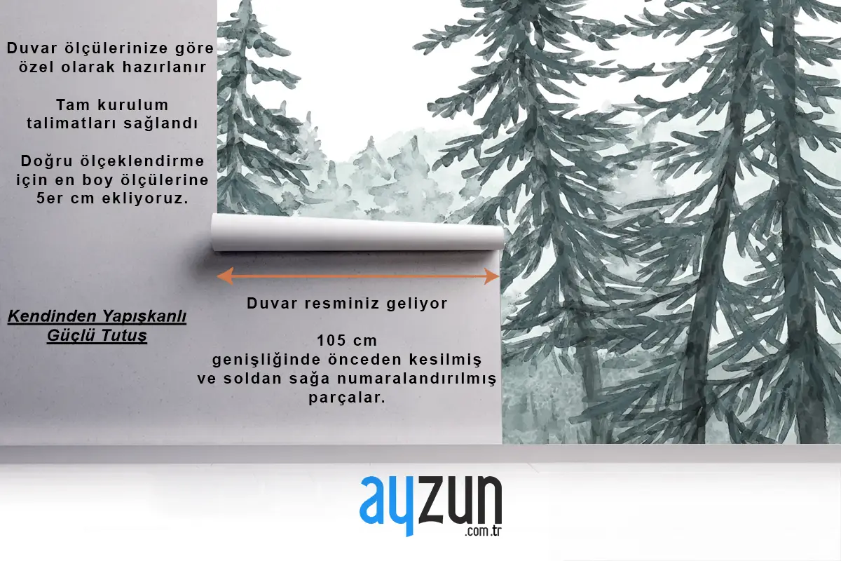 Suluboya Orman Manzarası Yatak Odası Duvar Kağıdı