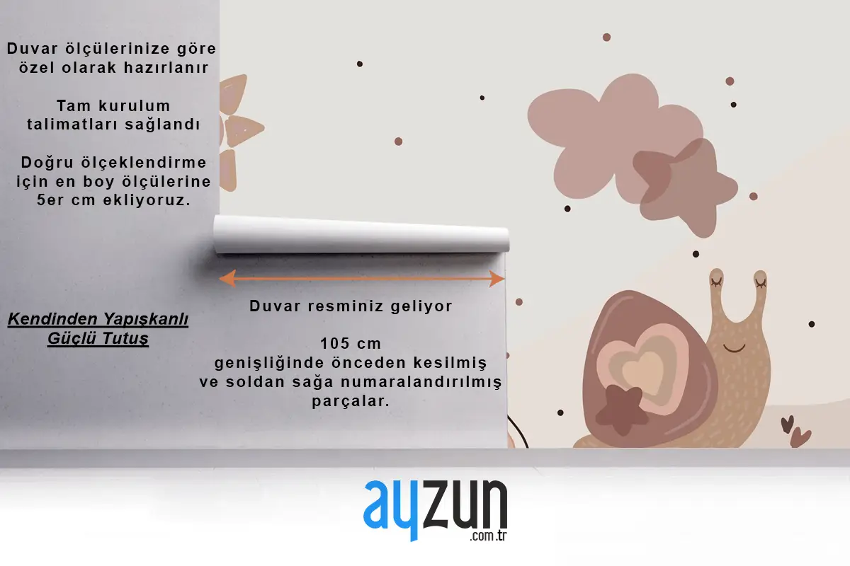 Suluboya Gökkuşağı Ve Salyangoz Bej Çocuk Odası Duvar Kağıdı