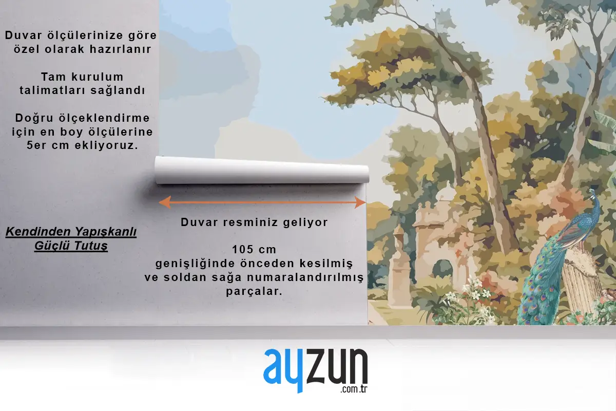 Suluboya Duvar Kağıdı Duvarında Tavus Kuşu Ve Akdeniz Mimarisi Ile Victoria Bahçesi