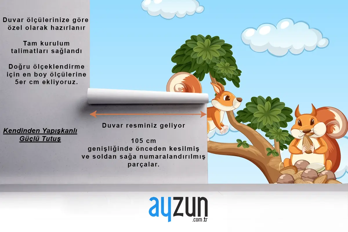 Daldaki İki Sincap Çocuk Odası Duvar Kağıdı