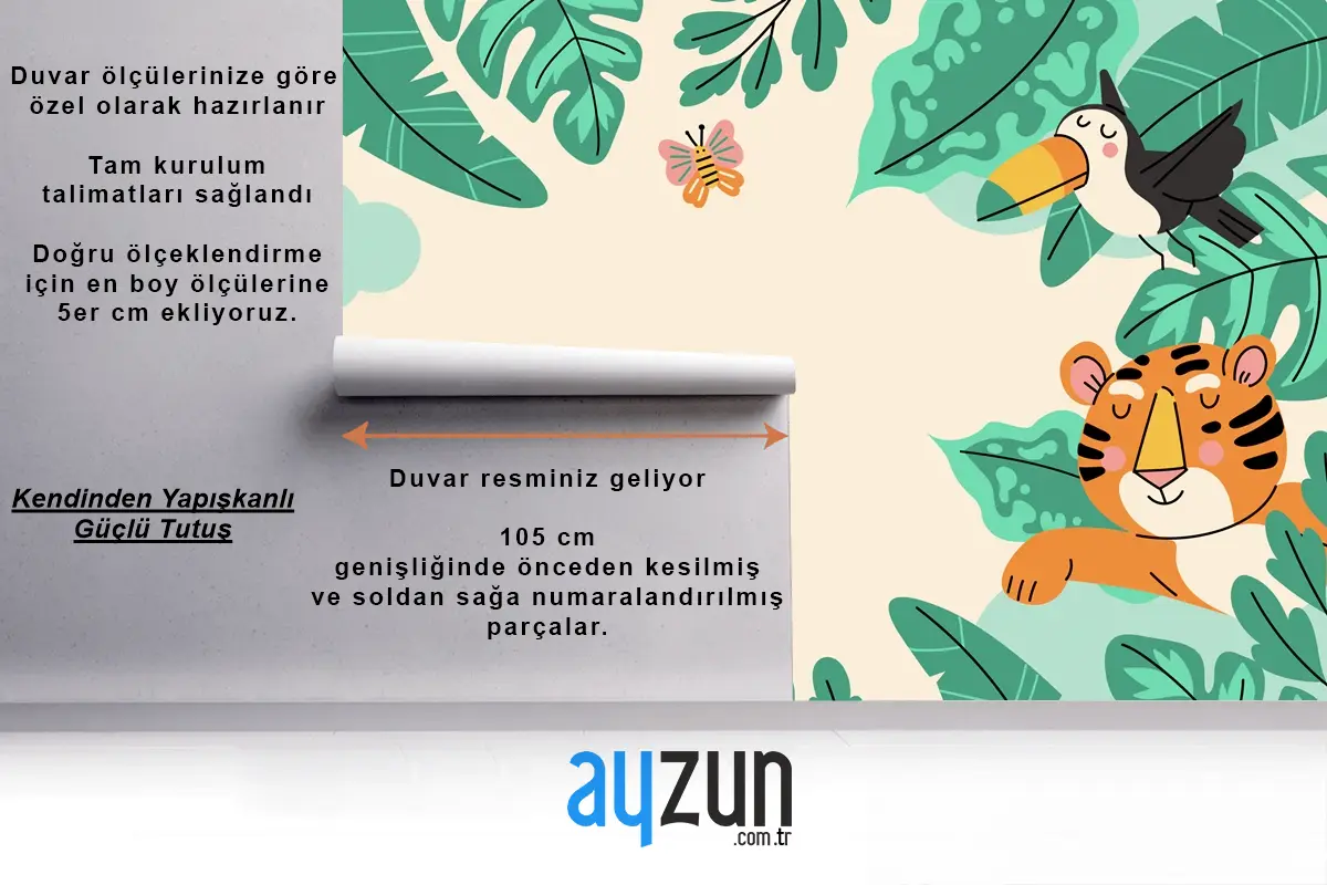 Elle Çizilmiş Yaban Hayatı Arka Plan Çocuk Odası Duvar Kağıdı 