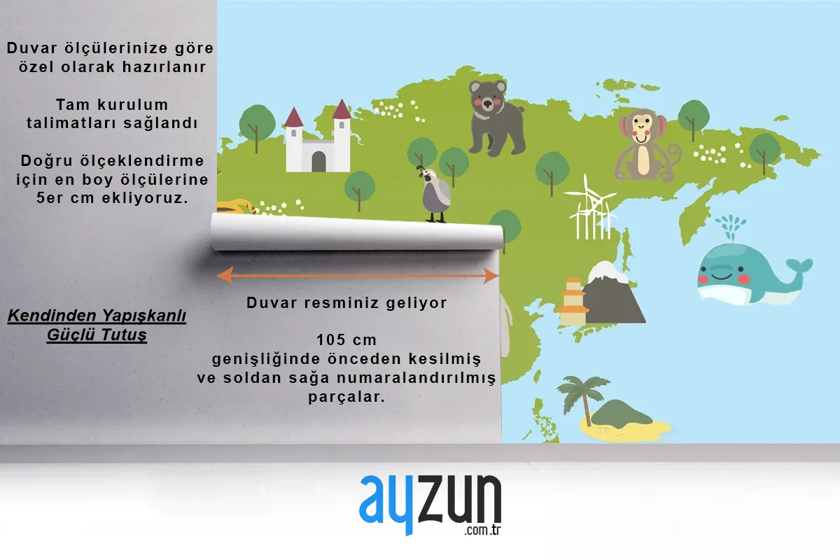 Yaban Hayatı Habitatlarının Çizim Stili Seti Çocuk Odası Duvar Kağıdı