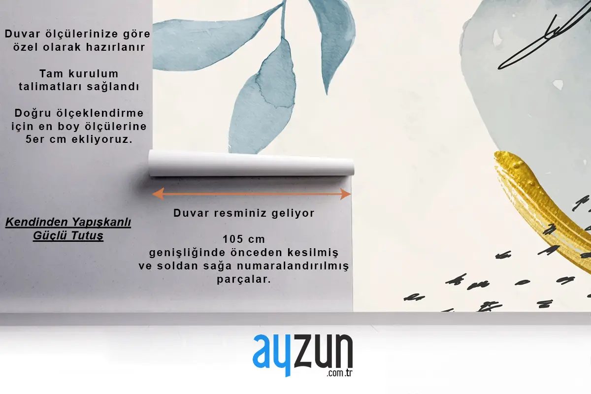 Mavi Suluboya Çiçek Arka Plan Yatak Odası Duvar Kağıdı