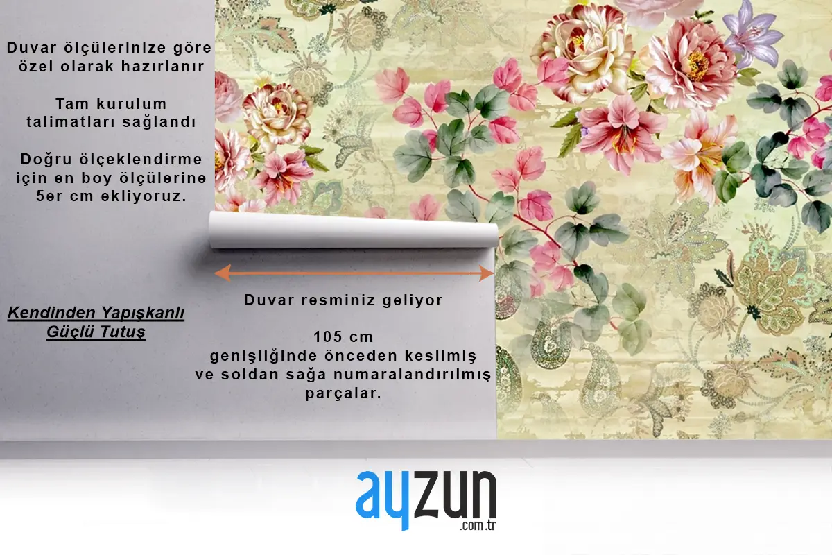 Güzel Çiçek Desenli Duvar Kağıdı 