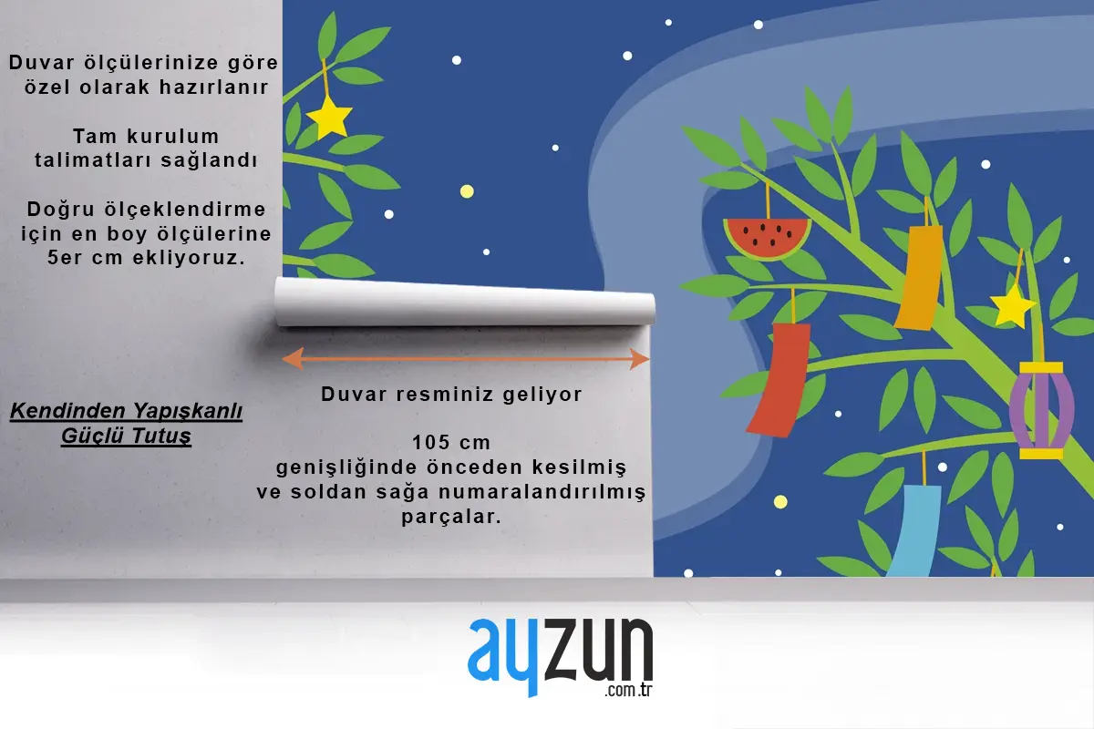 Dallarda Süslemeli Düz Tanabata Arkaplan Çocuk Odası Duvar Kağıdı