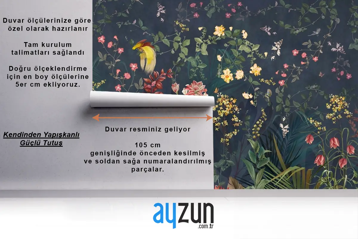 Egzotik Kuşlar Ve Çiçeklerle Vintage Çiçekli Duvar Kağıdı