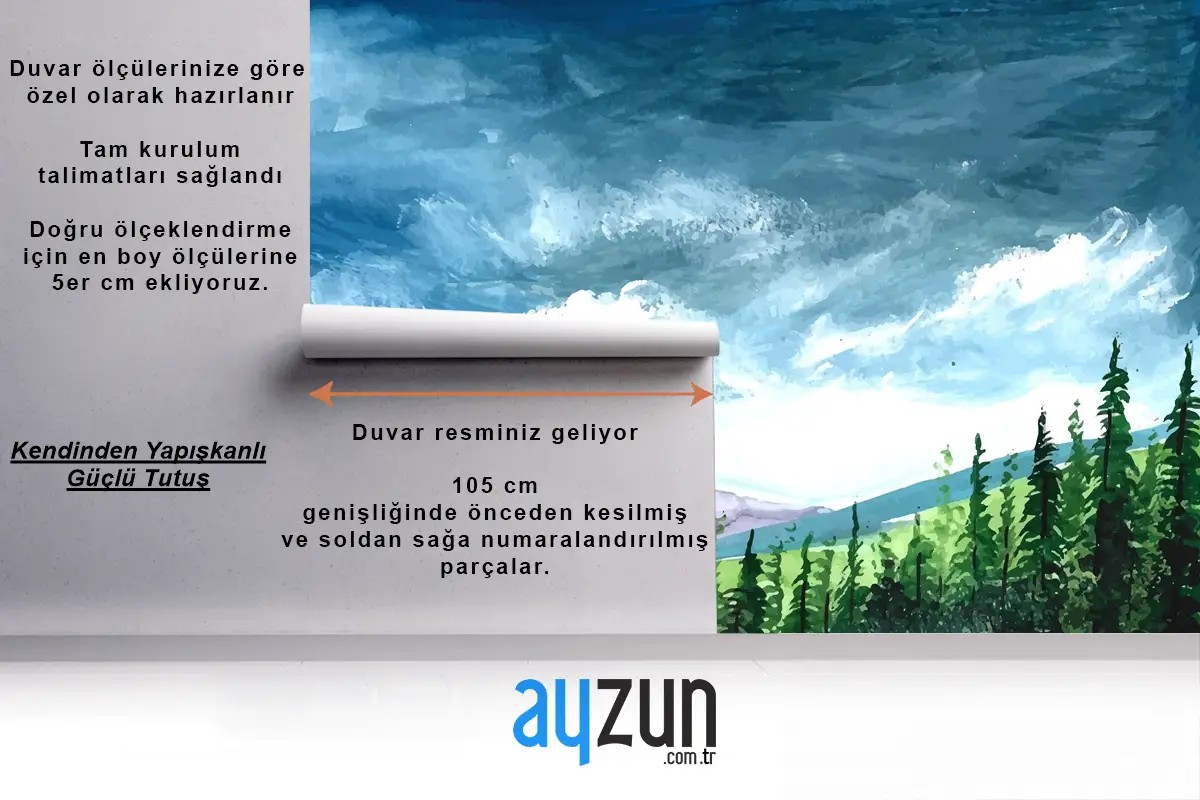 El Çizimi Bahar Manzara Sahnesi Suluboya Yatak Odası Duvar Kağıdı