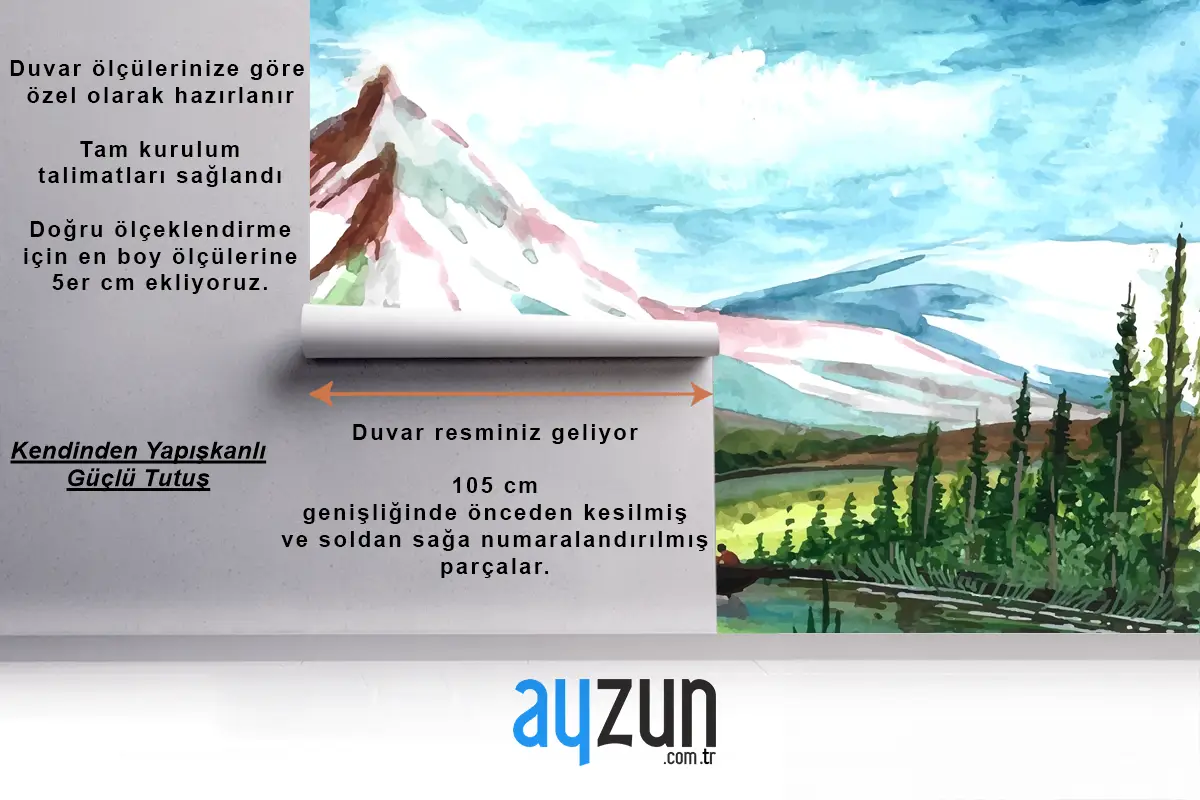 El Çizimi Bahar Manzara Sahnesi Suluboya Yatak Odası Duvar Kağıdı