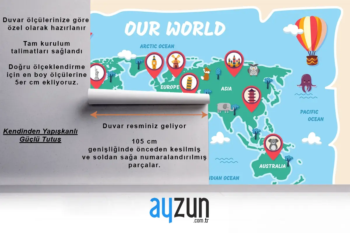 Elle Çizilmiş Çocuk Haritası Çocuk Odası Duvar Kağıdı