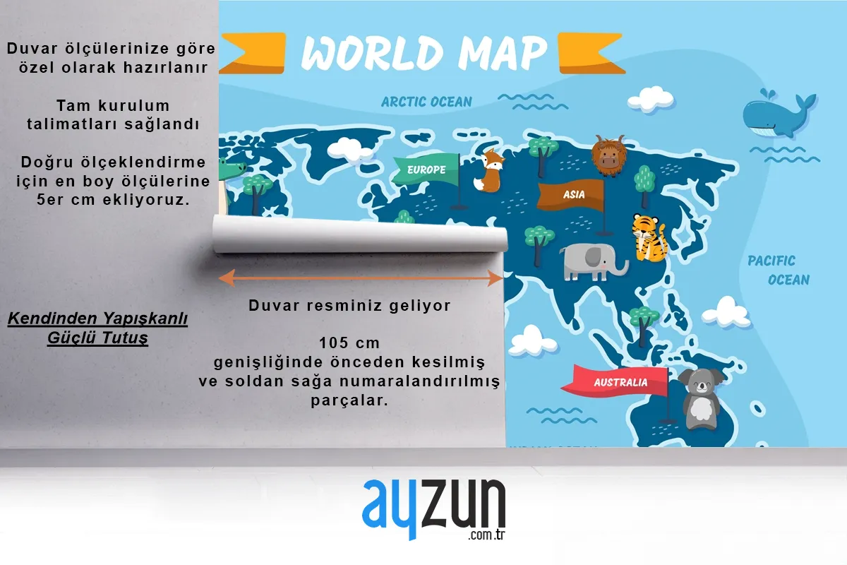 Elle Çizilmiş Çocuk Haritası Çocuk Odası Duvar Kağıdı