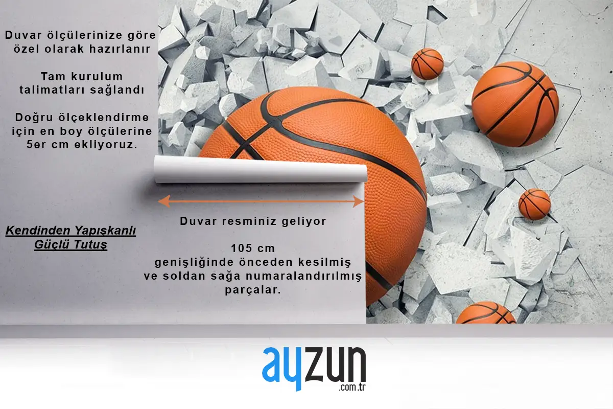 3 Boyutlu Çatlak Duvar Içinde Basketbol Topu Çocuk Odası Duvar Kağıdı