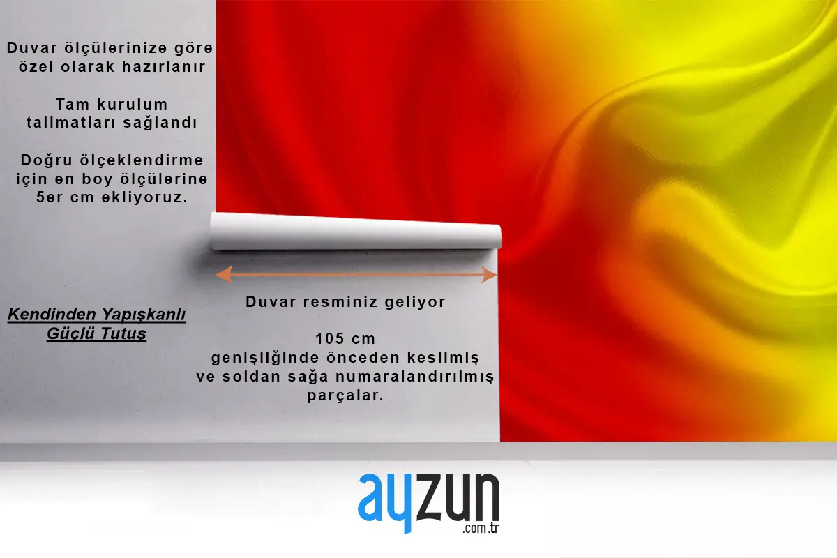 3 Boyutlu Sarı Kırmızı Duvar Kağıdı