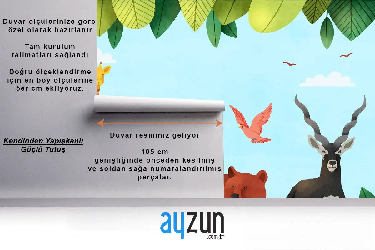 Suluboya Dünya Hayvan Günü Arka Plan Çocuk Odası Duvar Kağıdı 