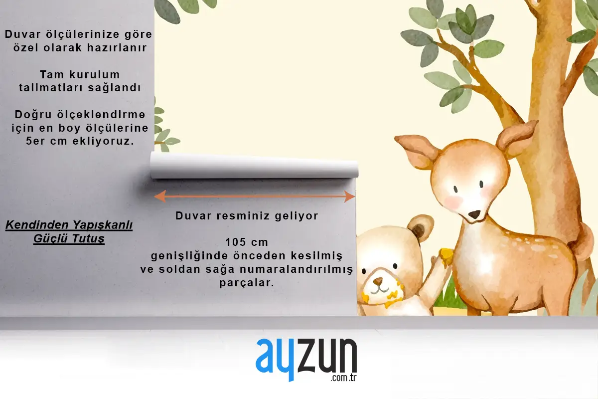 Suluboya Orman Hayvanları Arka Plan Çocuk Odası Duvar Kağıdı 