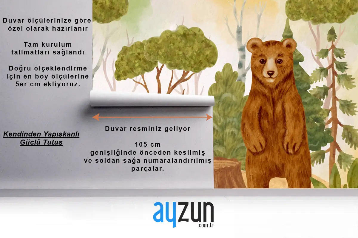 Suluboya Orman Hayvanları Arka Plan Çocuk Odası Duvar Kağıdı 