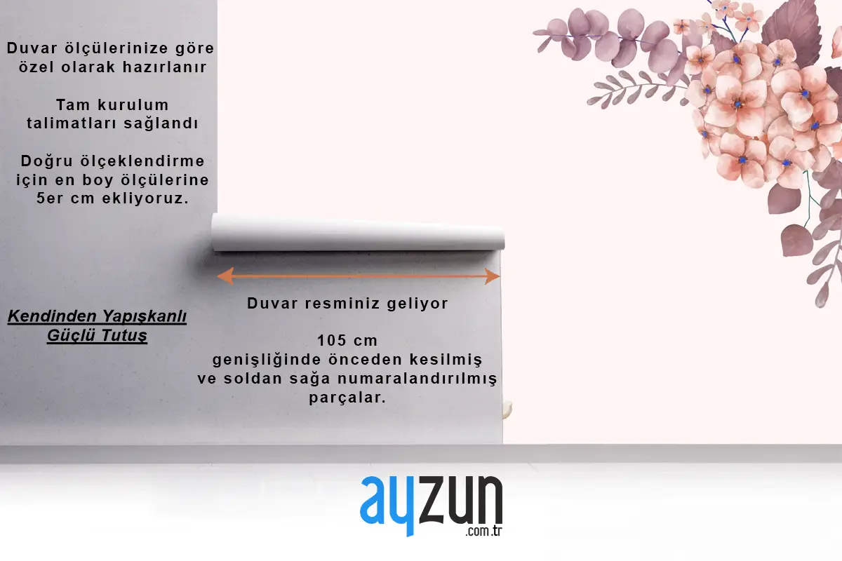 Pembe Ve Çiçek Temalı Tebrik Kartı Duvar Kağıdı