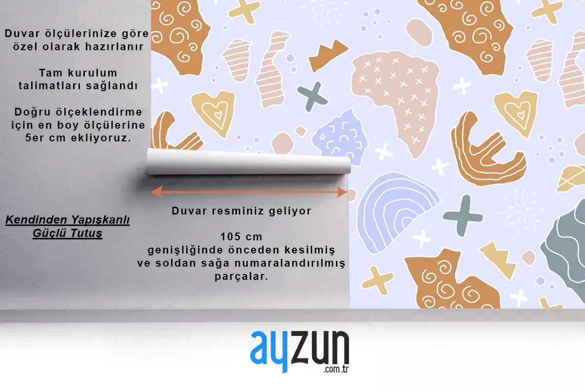 Elle Çizilmiş Kesme Kolaj Desen Çocuk Odası Duvar Kağıdı 