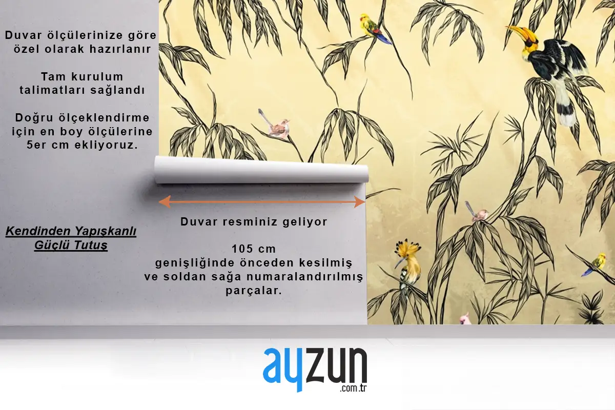 Dokulu Bej Duvar Kağıdı Duvarında Tropik Kuş