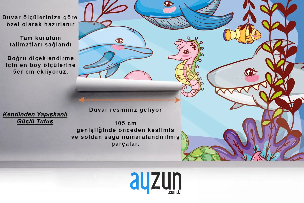 Sudaki Deniz Yaşamı Çocuk Odası Duvar Kağıdı 