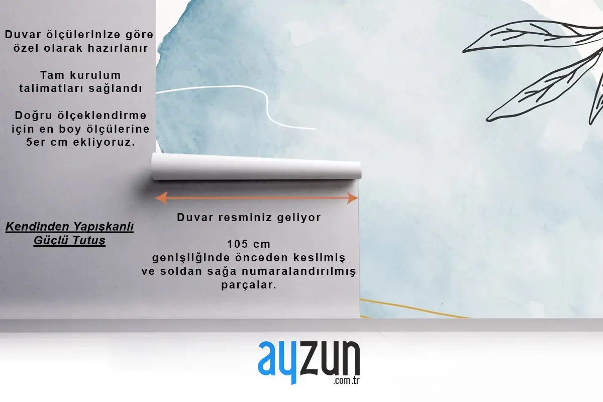 Mavi Suluboya Çiçek Arka Plan Yatak Odası Duvar Kağıdı