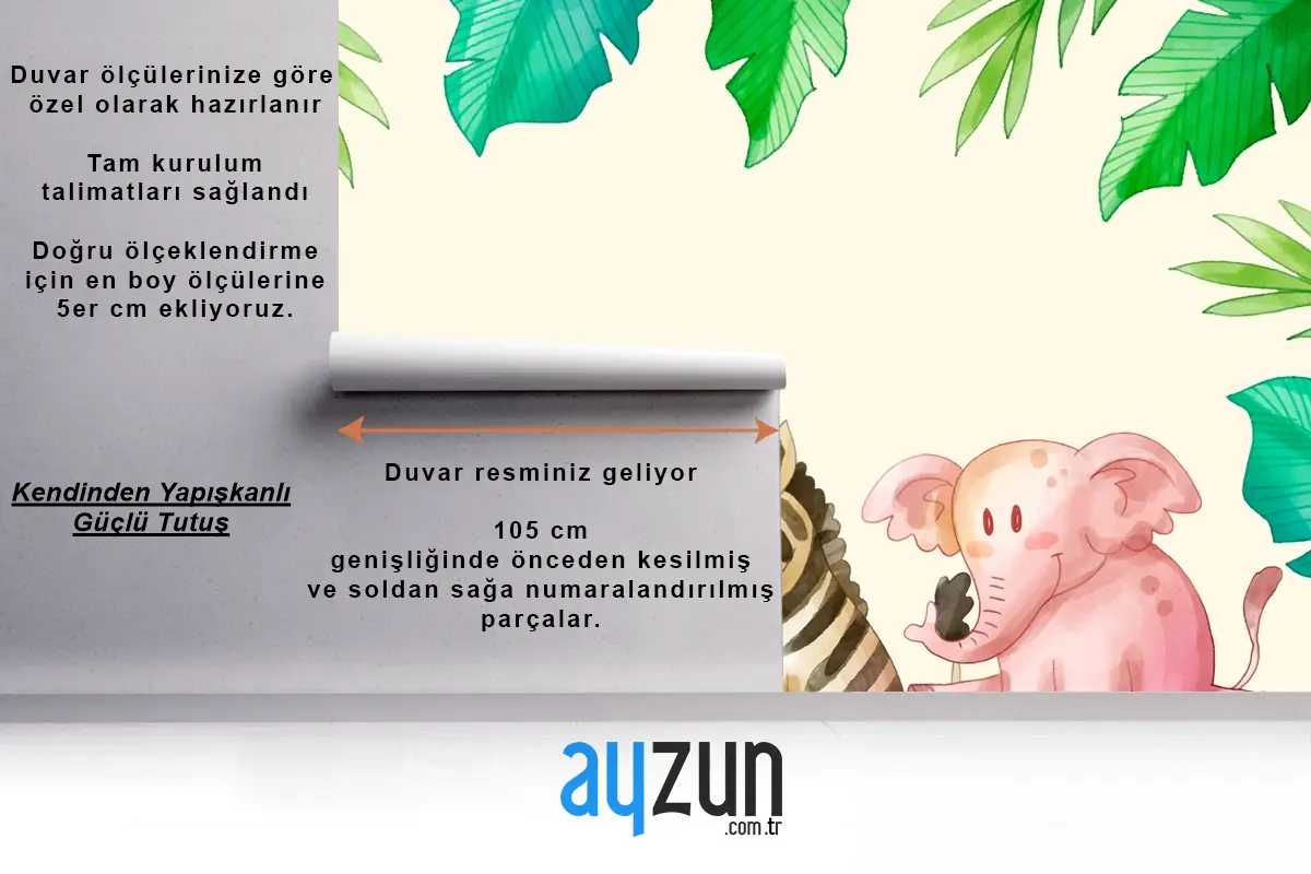 Suluboya Safari Arka Plan Çocuk Odası Duvar Kağıdı 