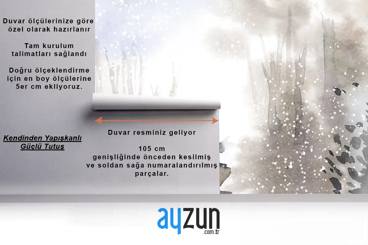 Kış Harikalar Diyarı Manzarası Suluboya Yatak Odası Duvar Kağıdı  Ile Boyalı