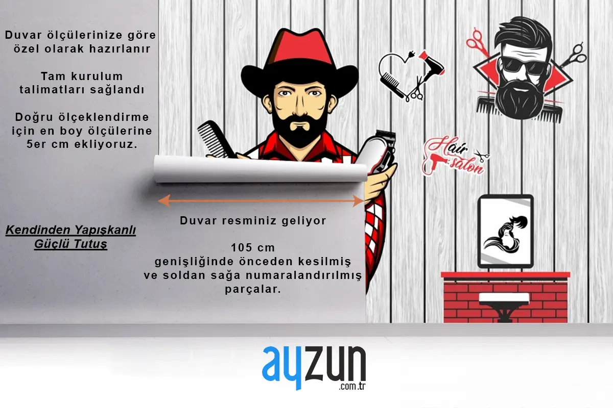 3D Duvar Berber Salonu Dükkanı Güzel Duvar Kağıdı