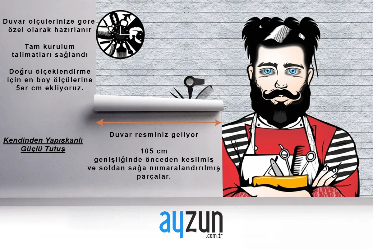 3D Duvar Kağıdı Berber Dükkanı Ve Salon Yüksek Kaliteli Duvar Kağıdı