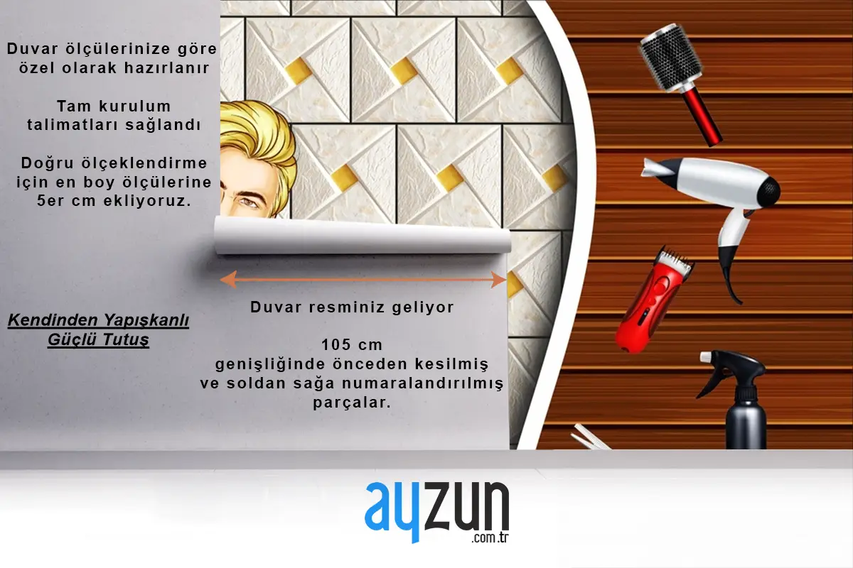 3D Duvar Kağıdı Berber Salonu