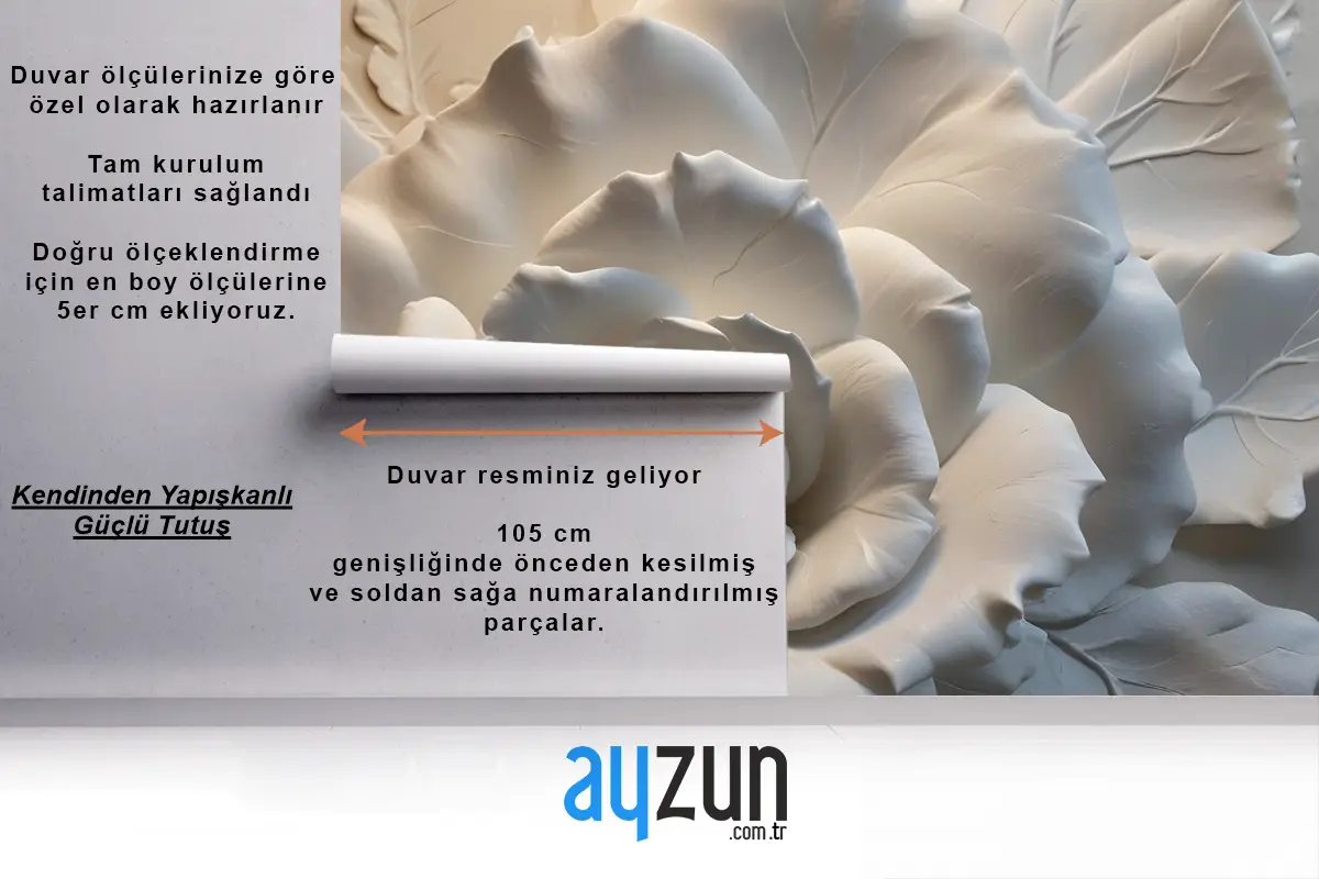 3D Kabartmalı Görünümlü Çimento Gülleri Duvar Kağıdı