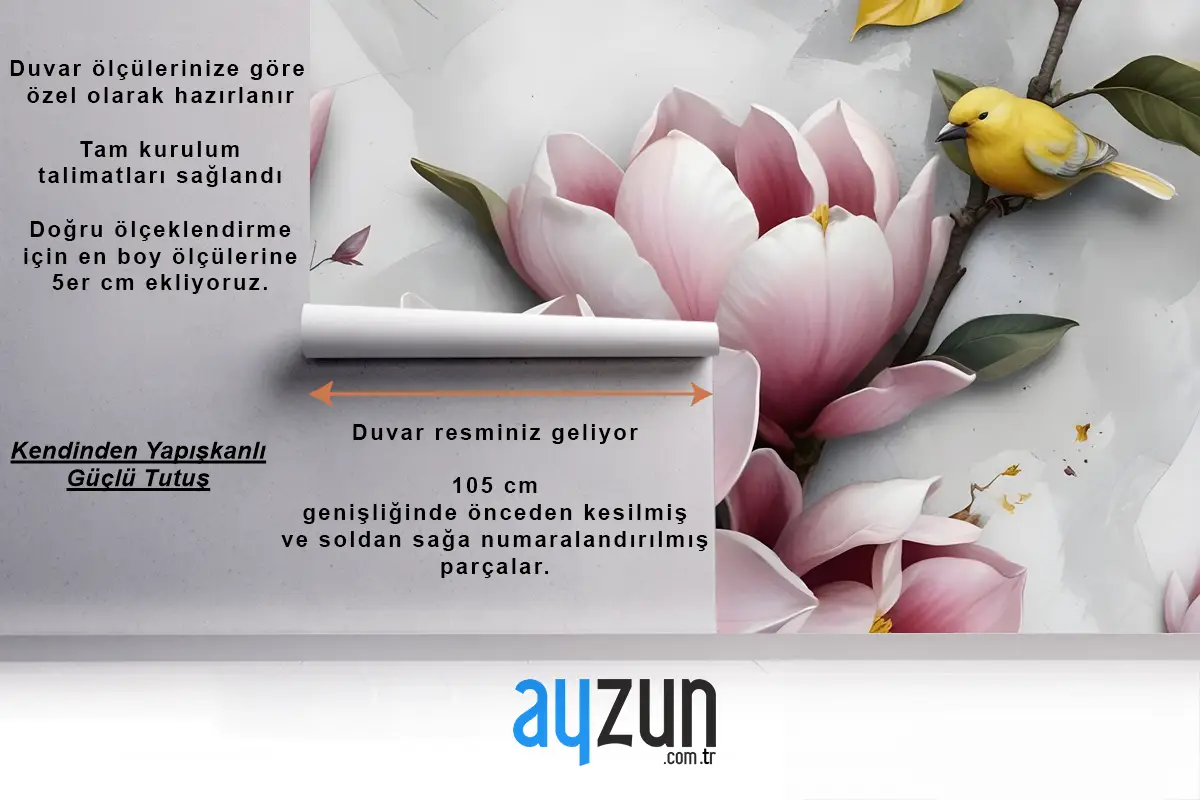 3D Kabartmalı Görünümlü Zambak Çiçeği Duvar Kağıdı 