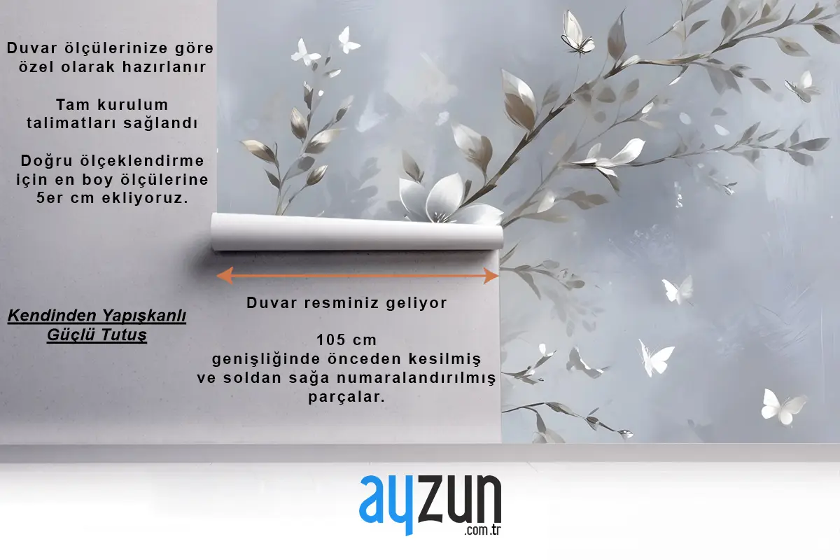 3D Kabartmalı Görünümlü Manolya Çiçeği Ve Kelebek Duvar Kağıdı