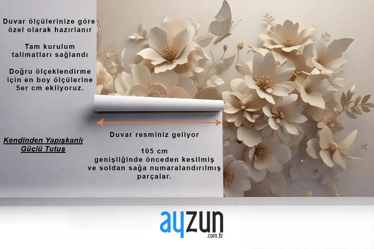 3D Görünümlü Kabartmalı Çiçek Duvar Kağıdı