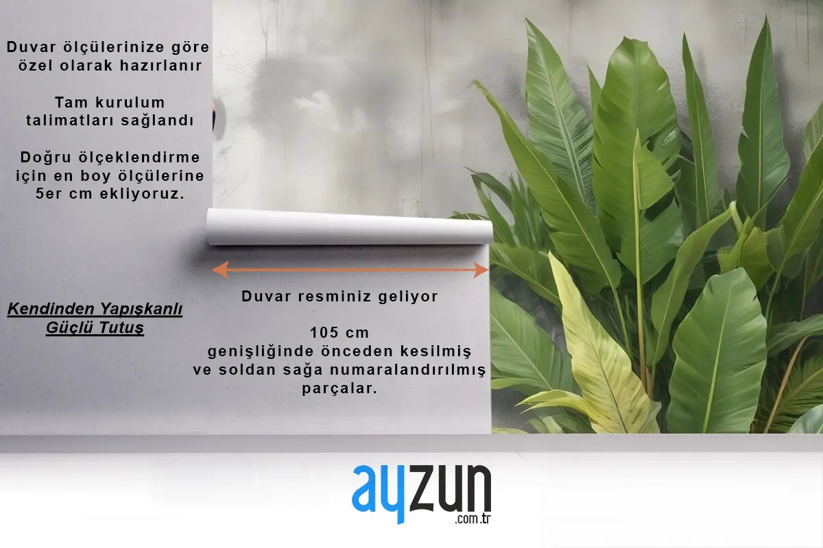 Tropikal Yapraklı 3D Görünümlü Pembe Flamingo Duvar Kağıdı