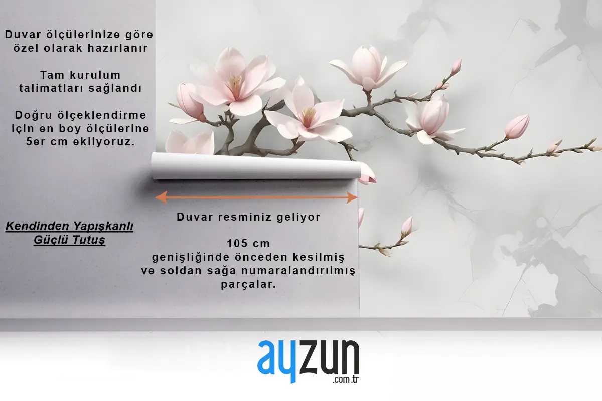 3D Görünümlü Pembe Manolya Çiçeği Duvar Kağıdı